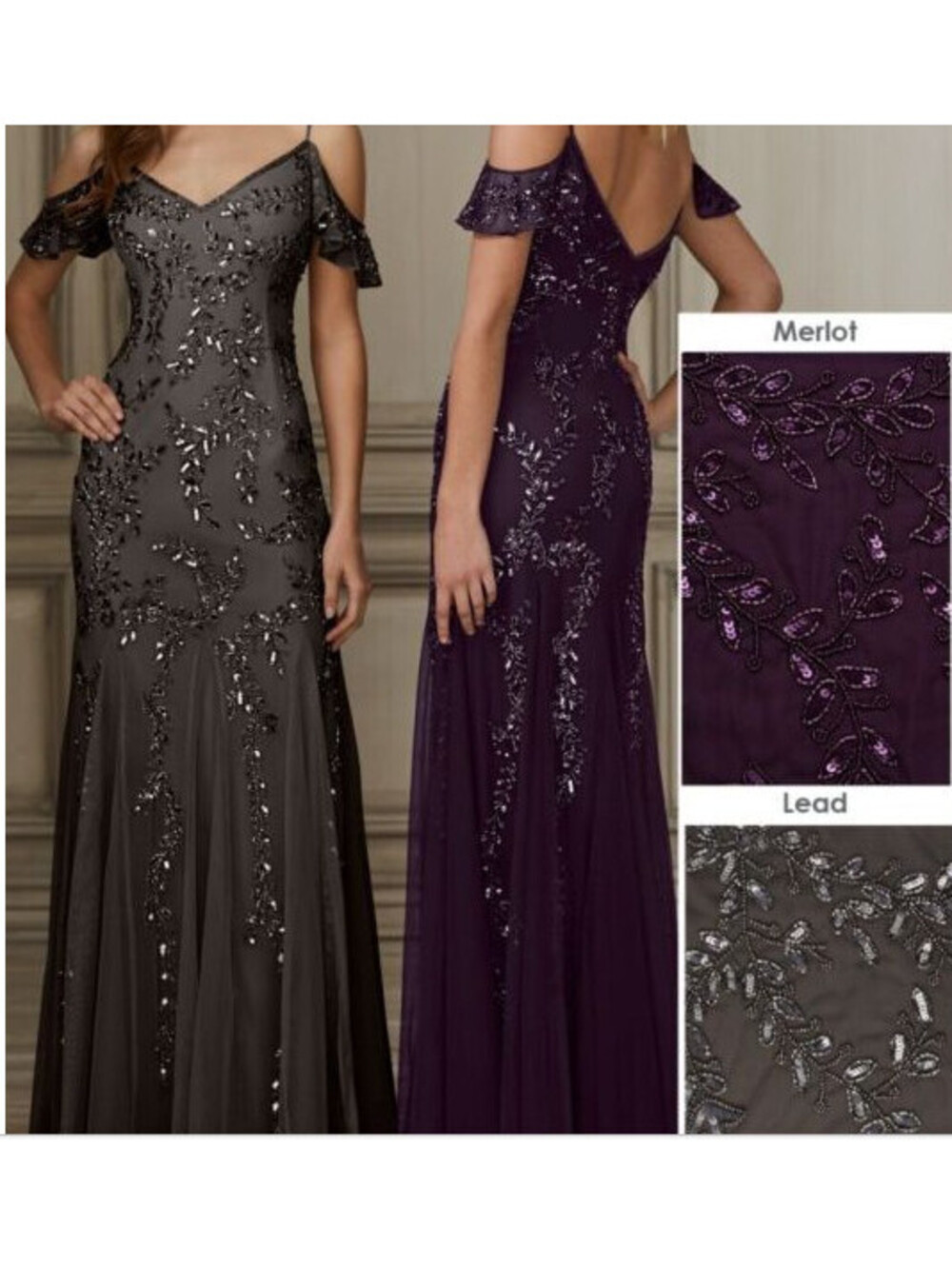 Adriana Papell Platinum 14 NWT Amethyst Trumpet Cold-shoulder Beaded Dress Forma